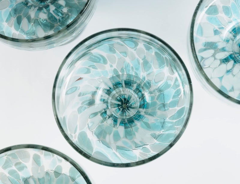 Handmade con Amor 16 oz Hand Blown Mexican Margarita Glasses Set of 4 - Ocean-Blue Confetti - Image 3
