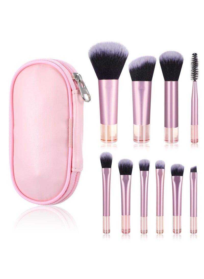 Hikma Beauty Portable Makeup Brush Set, Easy-Grip Full Function Mini Cosmetic Brush Set with Brush Bag 10 brushes(Pink) - Image 1