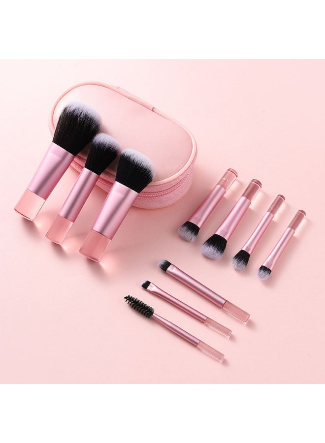 Hikma Beauty Portable Makeup Brush Set, Easy-Grip Full Function Mini Cosmetic Brush Set with Brush Bag 10 brushes(Pink) - Image 4