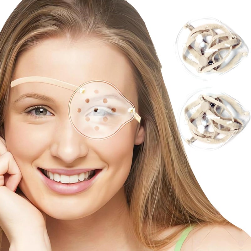 AMZVIO 2Pcs Eye Shield After Cataract SurgeryClear Eye Protector with Adjustable Strap Medical Eye Patches for Adults Plastic Hard Protection Cover for Sleeping After Surgery Beige