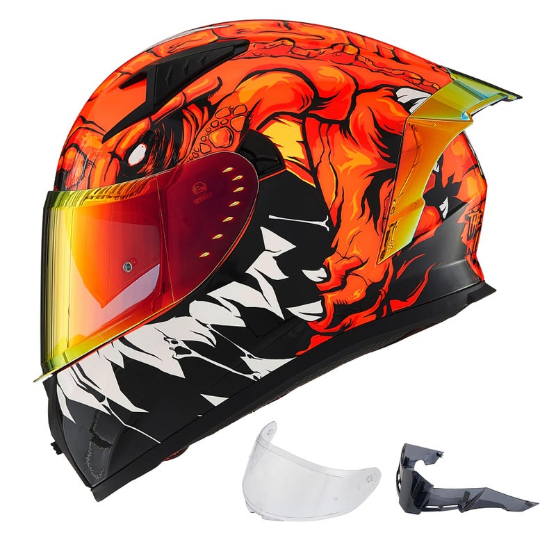 ILM Motorcycle Helmet Full Face with Pinlock Compatible Clear&Tinted Visors and Fins Street Bike Motocross Casco DOT Model Z501(Lizard Red, Large) - Image 2