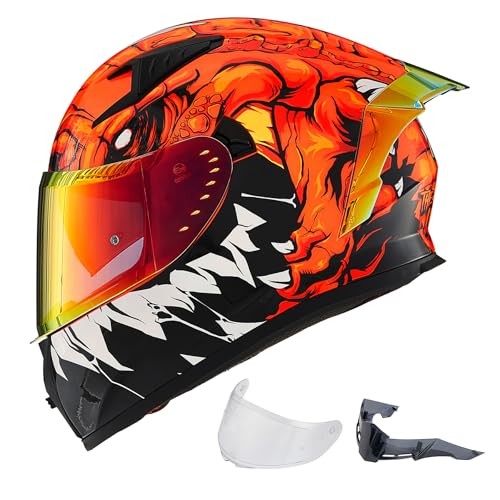 ILM Motorcycle Helmet Full Face with Pinlock Compatible Clear&Tinted Visors and Fins Street Bike Motocross Casco DOT Model Z501(Lizard Red, Large) - Image 1