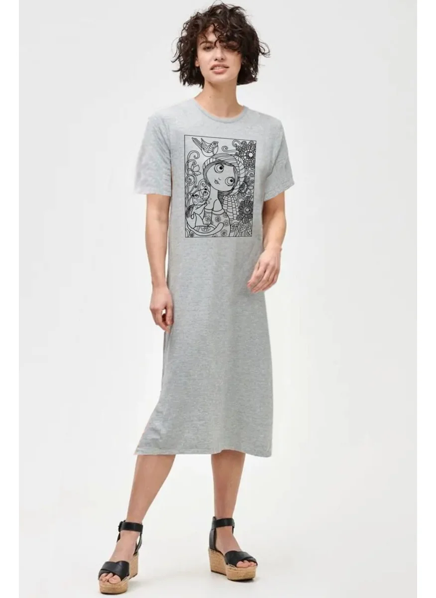 Rock&Roll Natural Girl Gray Short Sleeve Combed Cotton Long Dress