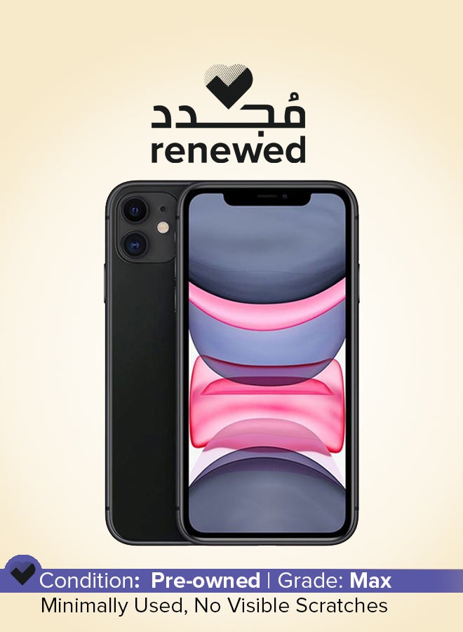 ابل  مُجدد - هاتف آيفون 11بذاكرة داخلية 128 جيجابايت ويدعم تقنية 4G LTE بلون أسود مع تطبيق فيس تايم - Image 1