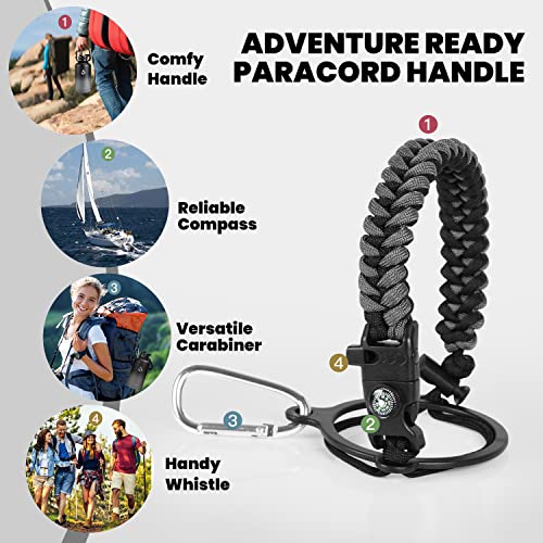 RAYMYLO Insulated Water Bottle 64 oz, Triple Wall Vacuum Stainless Steel (Cold for 48 Hrs), Leak Proof & Non-BPA, Half Gallon Water Flask Jug with Paracord Handle & Straw Spout Lids, Dark Gray - Image 4