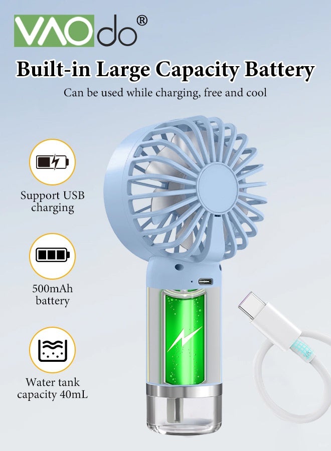 VAOdo Handheld Misting Fan Portable, 3 Adjustable Wind Speeds, 500mAh Rechargeable, Small Personal Water Spray Hand Held Mist Fan, Power Bank for Travel Home Office Men Women Kids  - Image 3