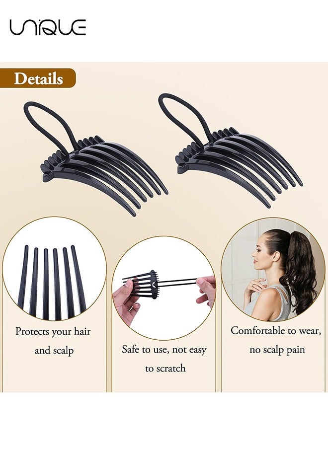 Unique - Bandette Comb with Elastic Band, Set of 6 Hair Accessories for Easy and Chic Hairstyles, Ponytail Volume Inserts Combs, Hair Combs for Thick Hair（Black and Brown） - Image 1