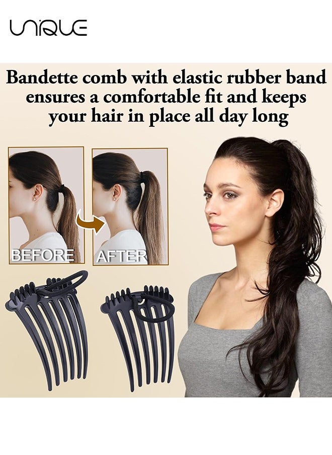 Unique - Bandette Comb with Elastic Band, Set of 6 Hair Accessories for Easy and Chic Hairstyles, Ponytail Volume Inserts Combs, Hair Combs for Thick Hair（Black and Brown） - Image 1