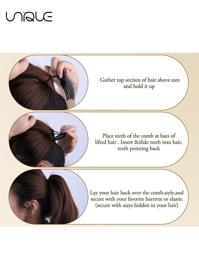 Unique - Bandette Comb with Elastic Band, Set of 6 Hair Accessories for Easy and Chic Hairstyles, Ponytail Volume Inserts Combs, Hair Combs for Thick Hair（Black and Brown） - Image 1