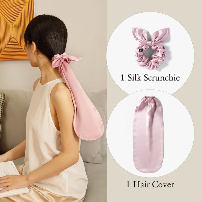 LILYSILK 100% Silk Bonnet for Sleeping & Daily Usage, 2-in-1 Silk Hair Ties with Silk Scrunchies for Long and Curly Hair Elastic Adjustable for Women Ladies and Girls Rosy Pink - Image 3
