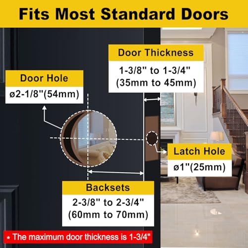 CML Hardware Entry Door Knob with Lock and Key, Keyed Different, Exterior Door Lock Sets for Front/Back Door, Round Ball Handle, Matte Black, 2 Pack - Image 4