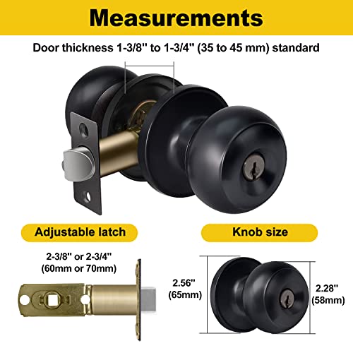 CML Hardware Entry Door Knob with Lock and Key, Keyed Different, Exterior Door Lock Sets for Front/Back Door, Round Ball Handle, Matte Black, 2 Pack - Image 5