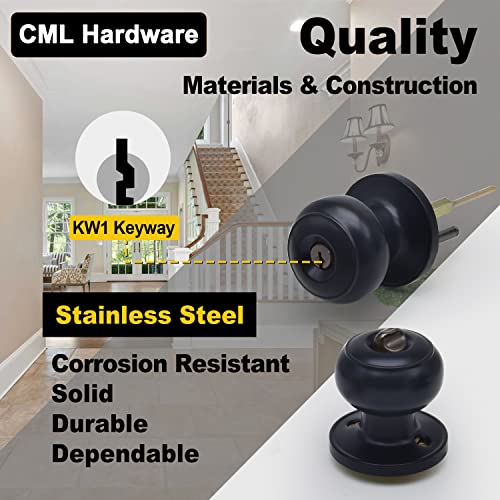 CML Hardware Entry Door Knob with Lock and Key, Keyed Different, Exterior Door Lock Sets for Front/Back Door, Round Ball Handle, Matte Black, 2 Pack - Image 3