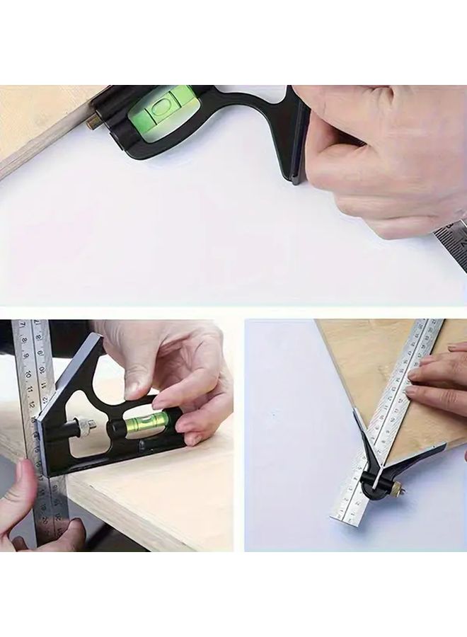 3 In 1 Multifunctional Woodworking Tool Set Black Stainless Steel Digital Protractor - Image 5