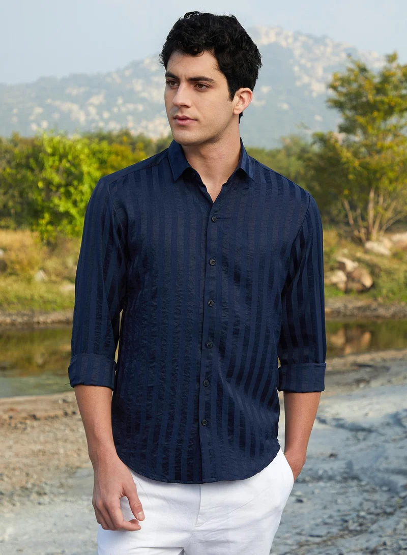 كامبوس سوترا قميص رجالي مخطط باللون الكحلي