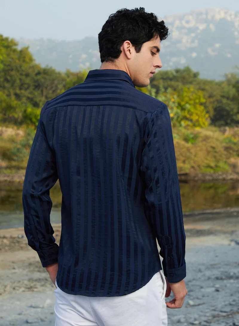 CAHOOT  Men's Navy Blue Candy-Striped Shirt for Men | Best Price UAE