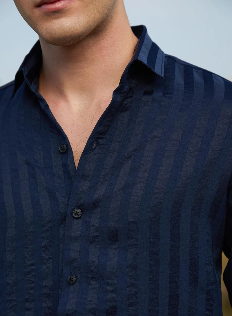 CAHOOT  Men's Navy Blue Candy-Striped Shirt for Men | Best Price UAE