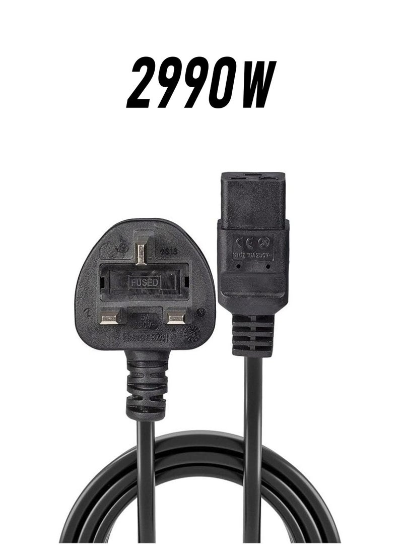 Terabyte 3m UK 3 Pin Plug to IEC C19 Power Cable Black - Image 1