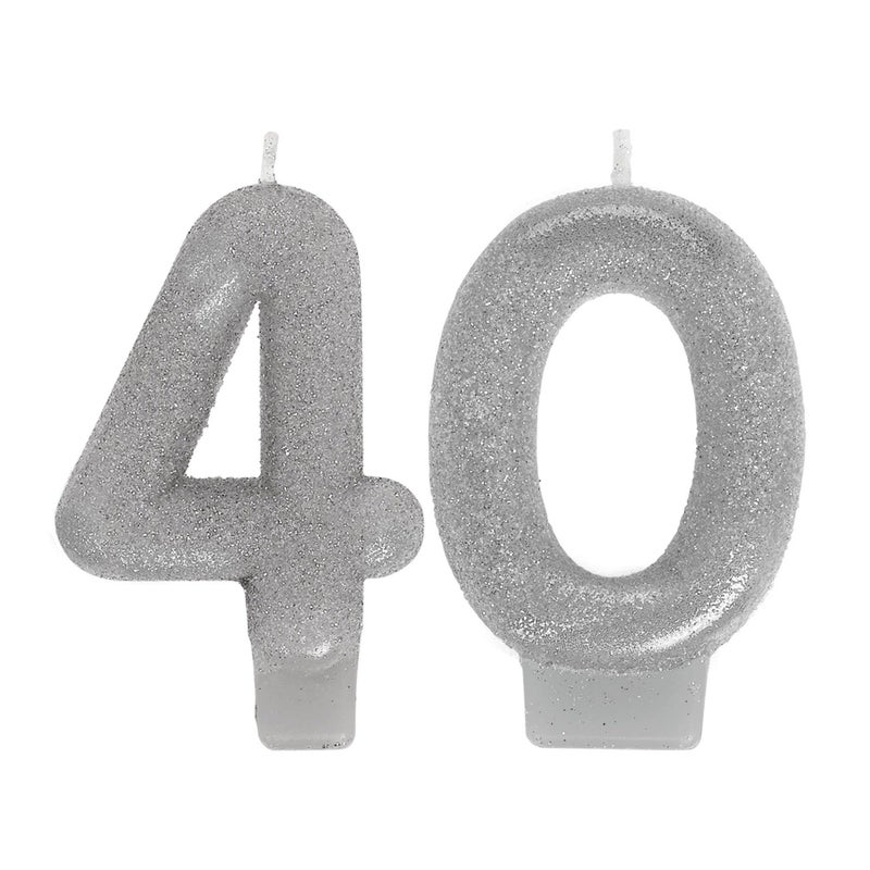 Amscan Sparkling Celebration 40th Silver Numeral Candles  3 Pack of 2  Vibrant  EyeCatching Design  Ideal Party Accessory