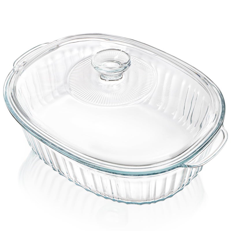 Noamus 2 Pieces 3Qt Glass Casserole Dish with Lid, Extra Large Oval Glass Baking Pan, Heat-Resistant Covered Lasagna Cookware, Clear Deep Food Container, Mixing Bowl for Cooking, Oven&Microwave Safe - Image 1