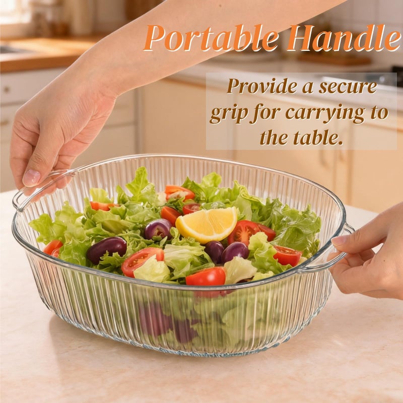Noamus 2 Pieces 3Qt Glass Casserole Dish with Lid, Extra Large Oval Glass Baking Pan, Heat-Resistant Covered Lasagna Cookware, Clear Deep Food Container, Mixing Bowl for Cooking, Oven&Microwave Safe - Image 4