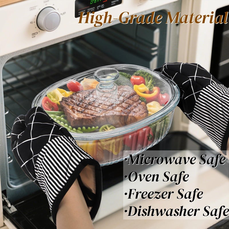 Noamus 2 Pieces 3Qt Glass Casserole Dish with Lid, Extra Large Oval Glass Baking Pan, Heat-Resistant Covered Lasagna Cookware, Clear Deep Food Container, Mixing Bowl for Cooking, Oven&Microwave Safe - Image 5