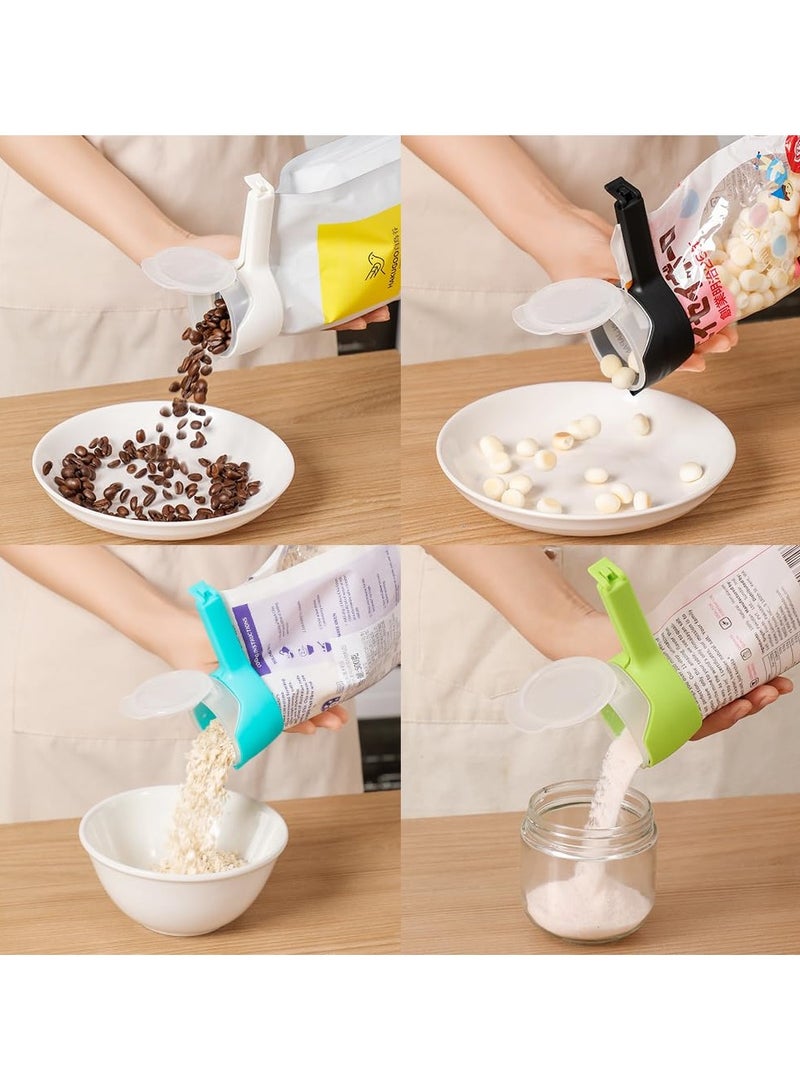 Food Clip Set with Pour Spout, 4PCS Chip Bag Clips, Durable Plastic Clips for Food Storage, Bag Clips with Pour Spout, Seal and Pour Bag Clip for Food with Spout for Food Snacks (Round) - Image 2