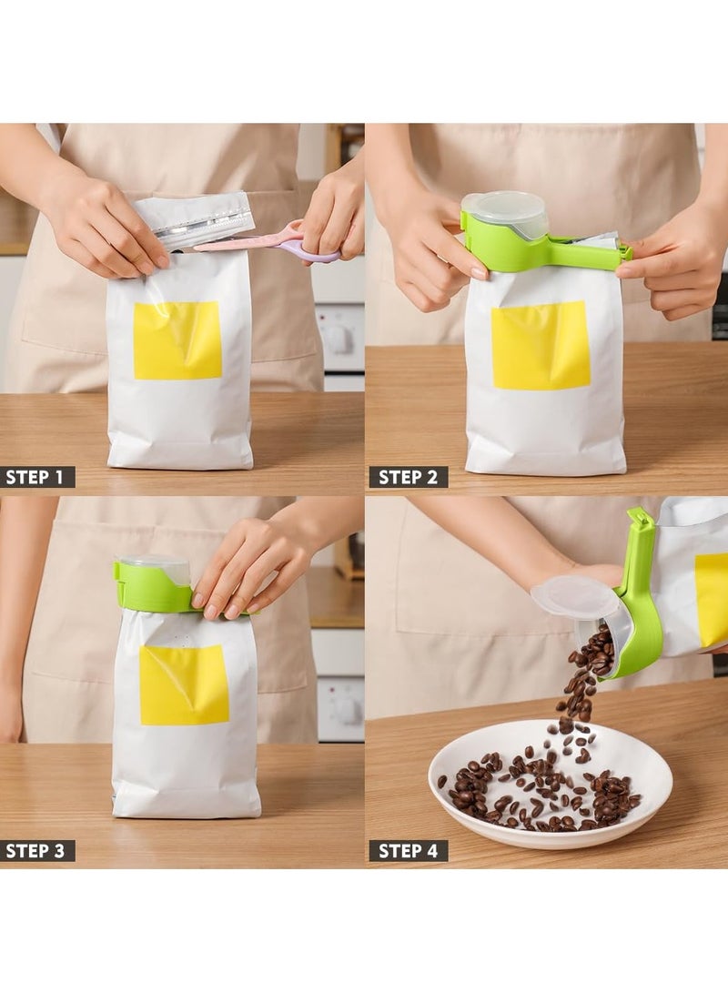 Food Clip Set with Pour Spout, 4PCS Chip Bag Clips, Durable Plastic Clips for Food Storage, Bag Clips with Pour Spout, Seal and Pour Bag Clip for Food with Spout for Food Snacks (Round) - Image 3