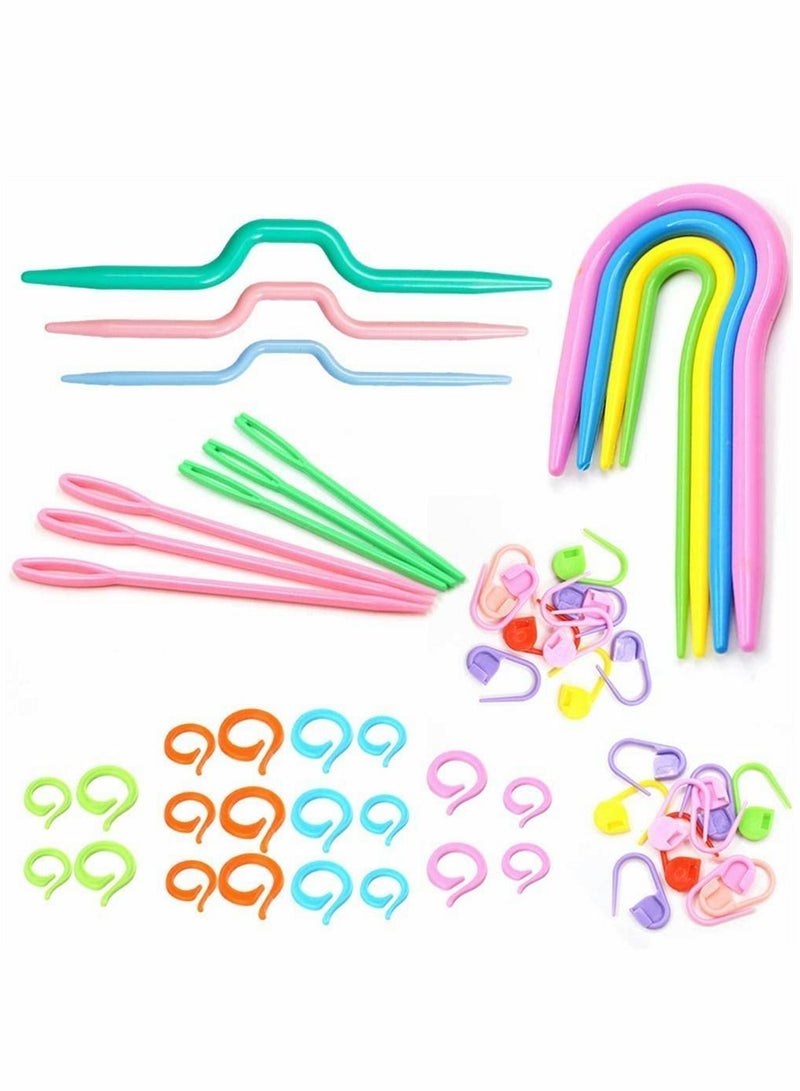 Y&D Knitting Tools Accessories, Crochet Marker Kit with Large Eye Plastic Needles, Stitch Ring, Clips, U Shape Bow Needles for Beginner, 53 Pcs - Image 1