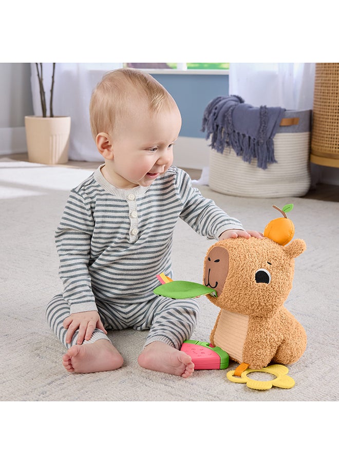 Fisher-Price Baby Sensory Toy Snuggly Snacky Capybara Plush With Newborn Teether & Rattle Activities For Infants Ages 3+ Months  - Image 3
