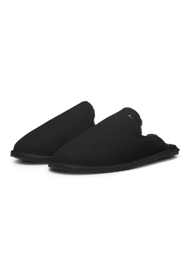 Shearling-lined slip-on slippers with logo detail