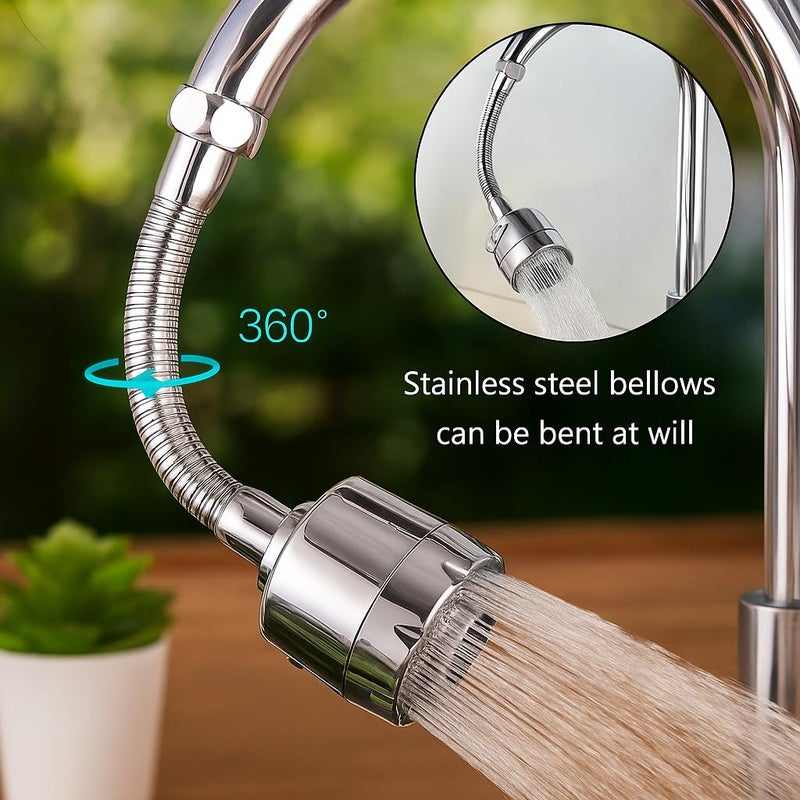 CLINTON موسع صنبور لمغسلة المطبخ، تمديد صنبور قابل للتكيف لسهولة الاستخدام رأس صنبور عالمي للمطبخ/الحمام (360 درجة مرن تدفق مزدوج (FE04)) - Image 5