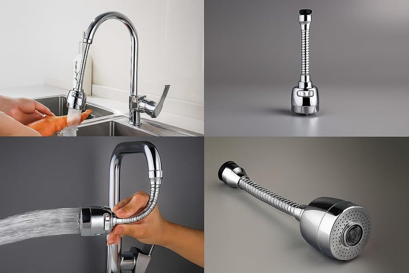 CLINTON موسع صنبور لمغسلة المطبخ، تمديد صنبور قابل للتكيف لسهولة الاستخدام رأس صنبور عالمي للمطبخ/الحمام (360 درجة مرن تدفق مزدوج (FE04)) - Image 2