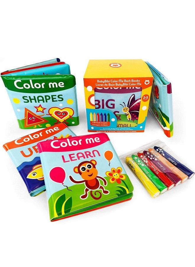 BabyBibi Color Me Bath Books Plus Crayons Set Of 4 Different Books Includes 6 Washable Bath Crayons Learn And Play Including Opposites And Shapes Suitable For 2+  - Image 1