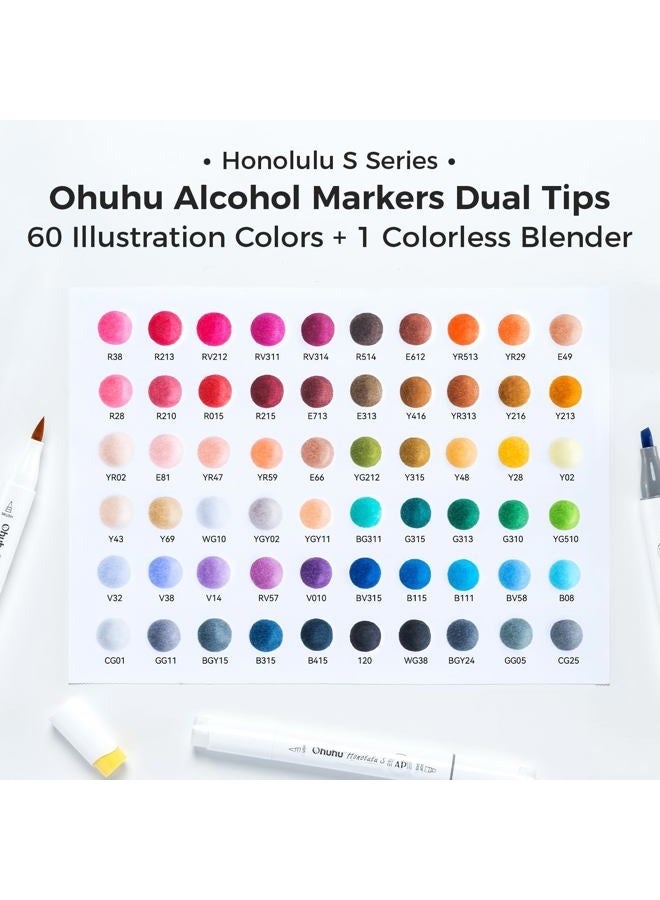 Ohuhu Markers كحول: فرشاة شديدة النعومة 60 لون توضيحي & علامات رسم ذات طرفين للرسامين المبتدئين البالغين - هونولولو S - فائز بجائزة النقطة الحمراء - Image 5