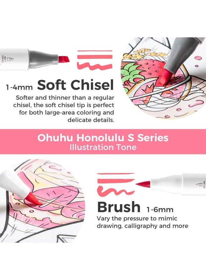 Ohuhu Markers كحول: فرشاة شديدة النعومة 60 لون توضيحي & علامات رسم ذات طرفين للرسامين المبتدئين البالغين - هونولولو S - فائز بجائزة النقطة الحمراء - Image 3