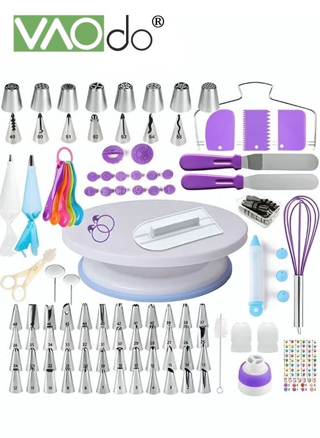 VAOdo 137PCS Cake Decorating Tools Kit Aluminum Stainless Steel Turntable Cake Supplies Baking Spatula Cutter Icing Tip Nozzle Piping Bag Knife for Beginners and Professionals  - Image 1
