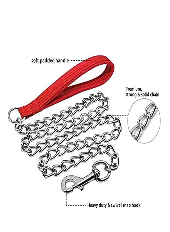 Smart Pups Combo of 1-inch Choke Collar with a 57-inch-Long Stainless Steel Leash Chain with Nylon Handle for Playing and Walking Medium and Large Dogs (Red) - Image 3