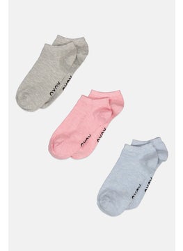 Women 3 Pair Brand Logo Non Terry Ankle Socks, Multicolor