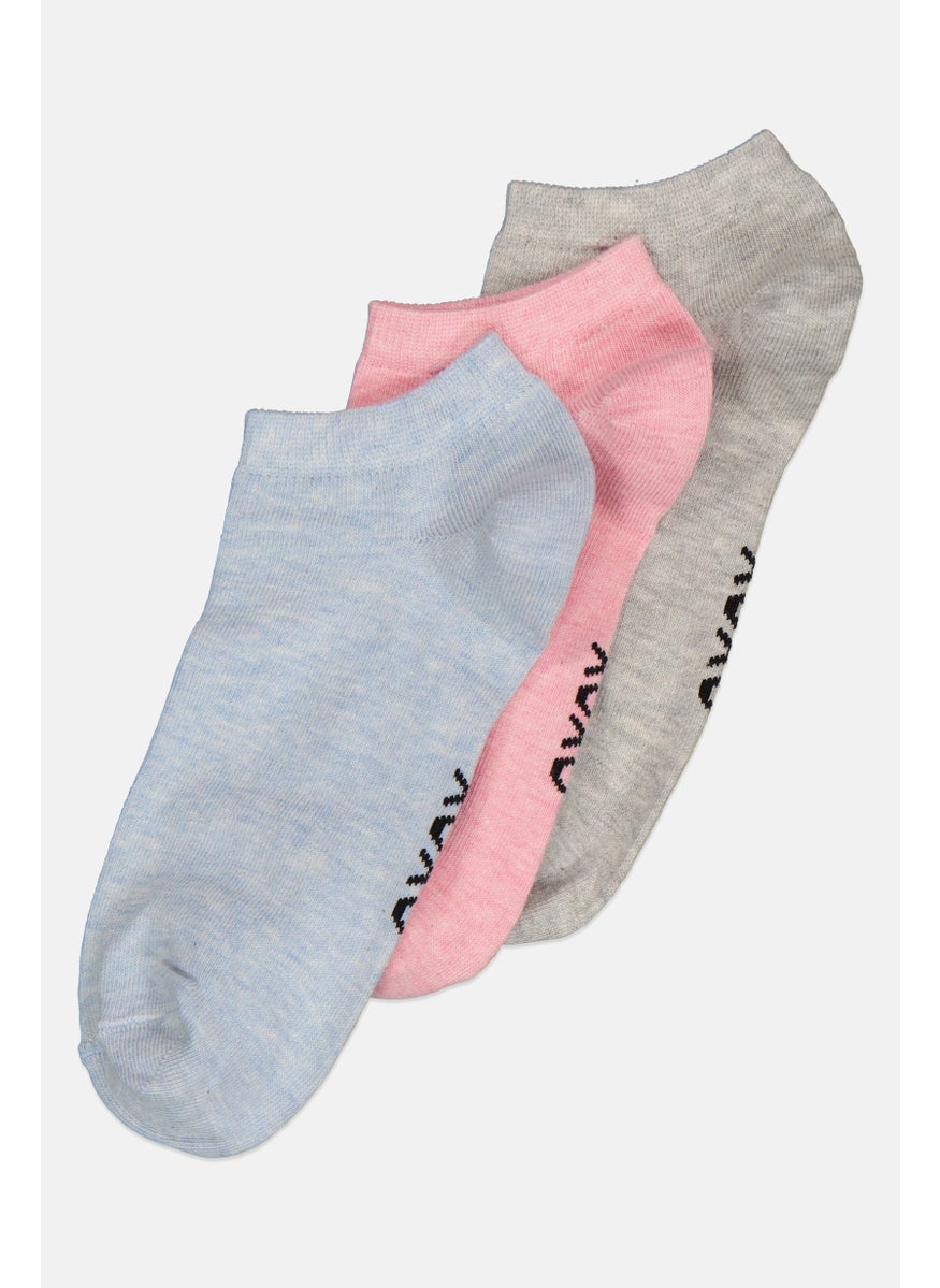 XOXO - Women 3 Pair Brand Logo Non Terry Ankle Socks, Multicolor - Image 1