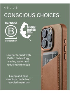 Mujjo Mujjo Leather Wallet Case for iPhone 16 Pro - Premium European Leather Case with Card Pocket, Enhanced Phone & Camera Lens Protection, MagSafe Compatible - iPhone 16 Pro Card Wallet Case (Dark Tan)  - Image 2