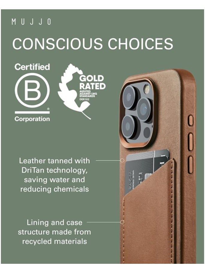 موجو جراب محفظة مجو من الجلد لهاتف آيفون  برو - جلد أوروبي فاخر مع جيب بطاقات وحماية معززة للهاتف وعدسة الكاميرا متوافق مع ماج سيف - جراب محفظة بطاقات آيفون  برو تان داكن - Image 2