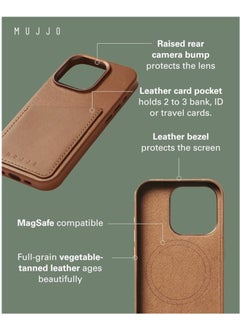 Mujjo Mujjo Leather Wallet Case for iPhone 16 Pro - Premium European Leather Case with Card Pocket, Enhanced Phone & Camera Lens Protection, MagSafe Compatible - iPhone 16 Pro Card Wallet Case (Dark Tan)  - Image 3