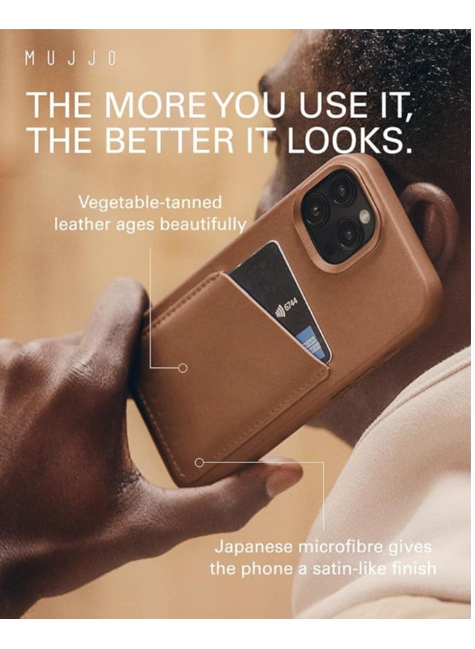 موجو جراب محفظة مجو من الجلد لهاتف آيفون  برو - جلد أوروبي فاخر مع جيب بطاقات وحماية معززة للهاتف وعدسة الكاميرا متوافق مع ماج سيف - جراب محفظة بطاقات آيفون  برو تان داكن - Image 4