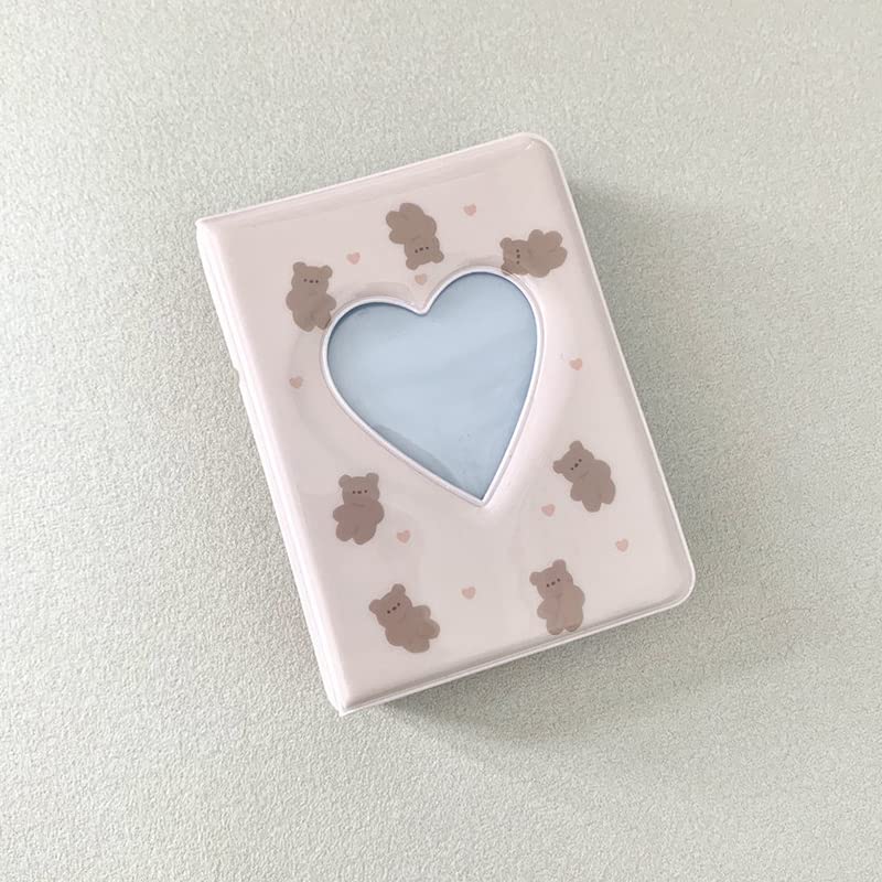 YAHUIPEIUS 3 Inch Mini Photo Album, Heart Hollow Card Binder Photo Card Holder with Pendant 40 Pockets (beige bear) - Image 5