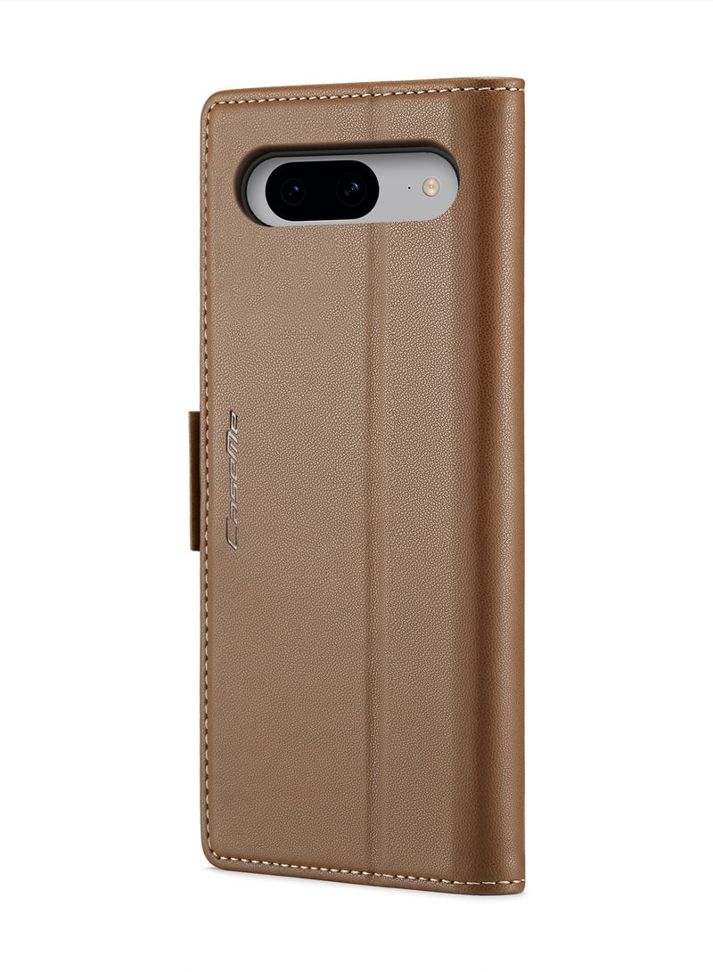 CaseMe CaseMe Flip Wallet Case For Google Pixel 8, [RFID Blocking] PU Leather Wallet Flip Folio Case with Card Holder Kickstand Shockproof Phone Cover (Brown)  - Image 4