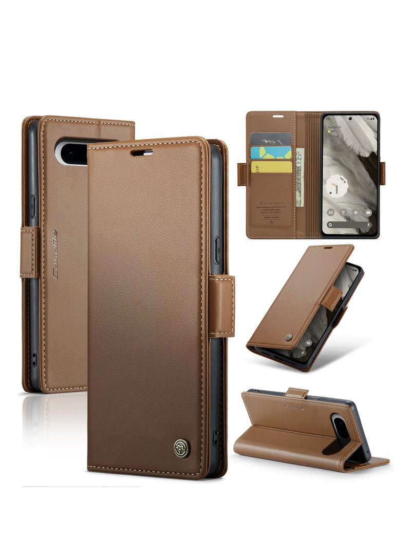 CaseMe CaseMe Flip Wallet Case For Google Pixel 8, [RFID Blocking] PU Leather Wallet Flip Folio Case with Card Holder Kickstand Shockproof Phone Cover (Brown)  - Image 2
