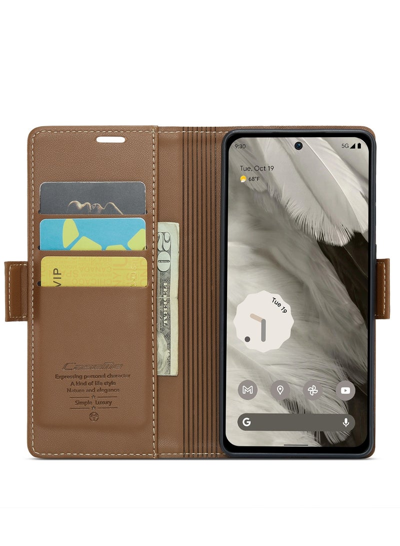 CaseMe CaseMe Flip Wallet Case For Google Pixel 8, [RFID Blocking] PU Leather Wallet Flip Folio Case with Card Holder Kickstand Shockproof Phone Cover (Brown)  - Image 5