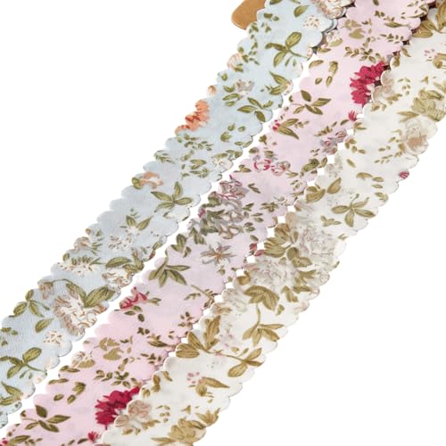 CABODYALS 3 Rolls 6 Yards 1 Inch Floral Printed Ribbon Vintage Flower Pattern Wavy Edge Spring Summer Decorative Fabric Ribbons for Sewing Bow Wreath Bouquets Decor Gift Wrapping DIY Craft Supply - Image 1