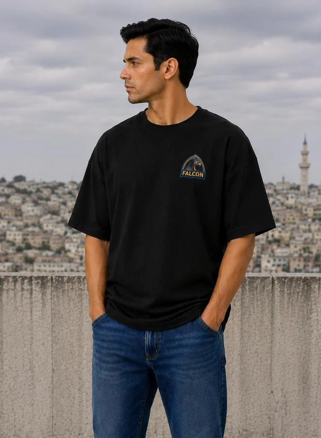 Take Two Black Dropped Shoulder Relaxed Fit T-Shirt By Falcon